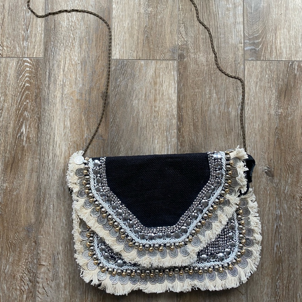 Black Coin Fringe Bag/Purse | Made in India.